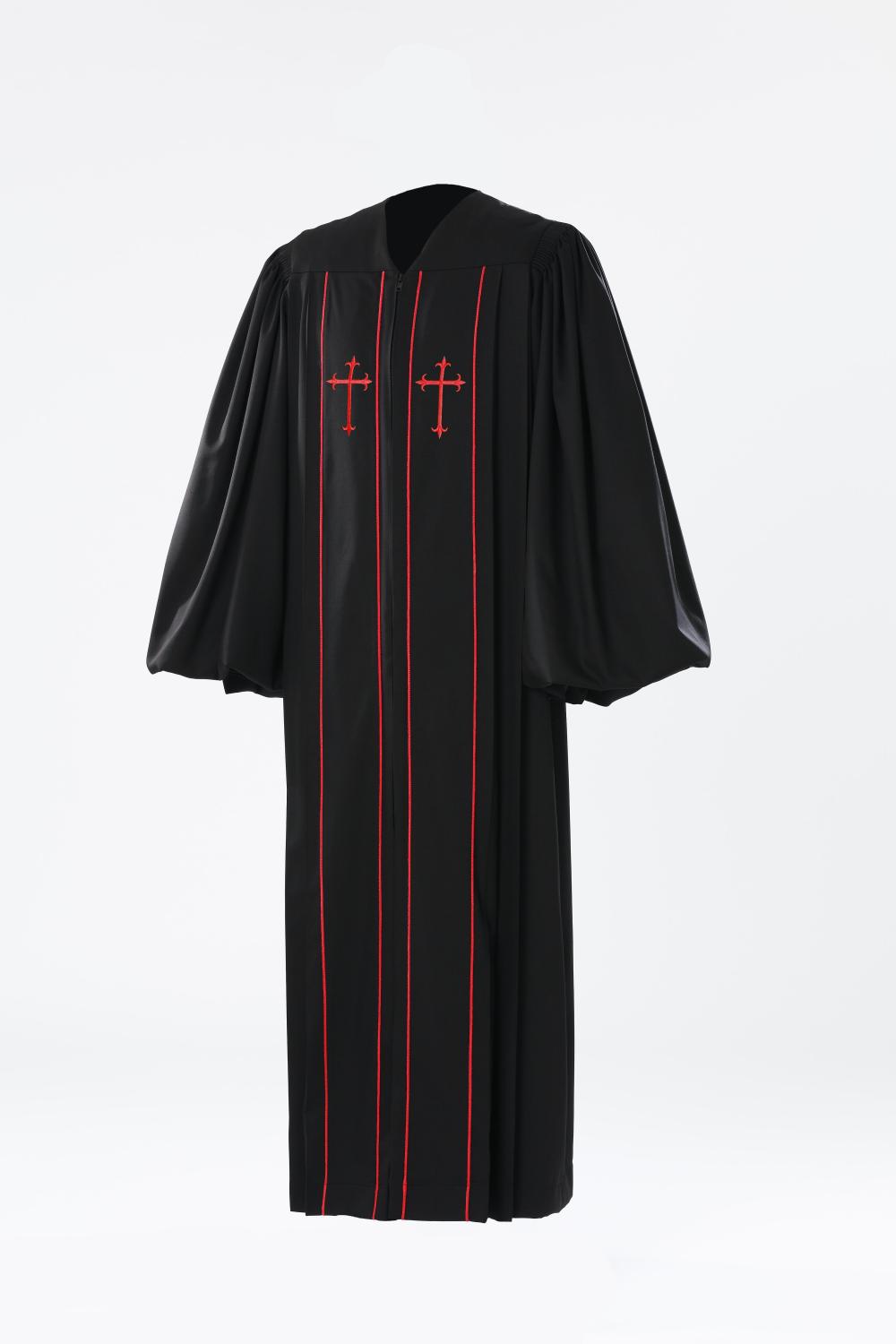 Manufaktur Bavaria, MERINO SEIDE, Clerical Clergy / Pulpit Robe, Schwarz/Rot