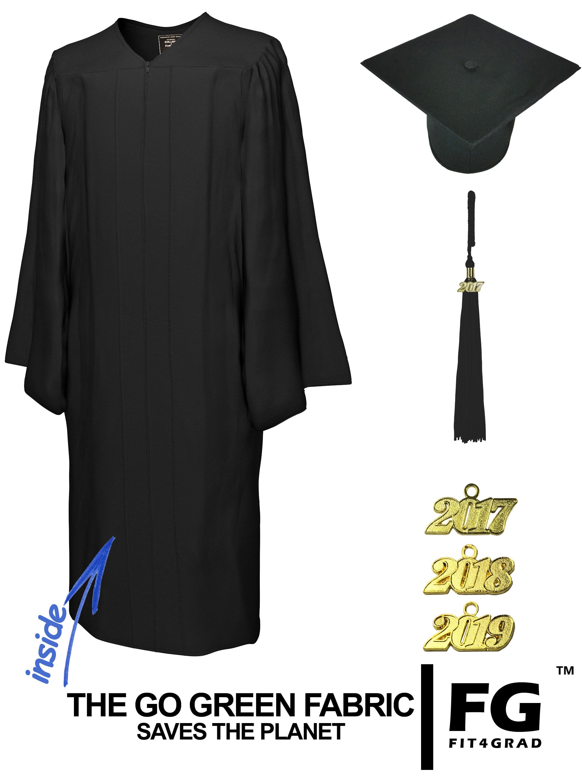 Doktorhut, Talar & Jahreszahlquaste, GO GREEN, Schwarz