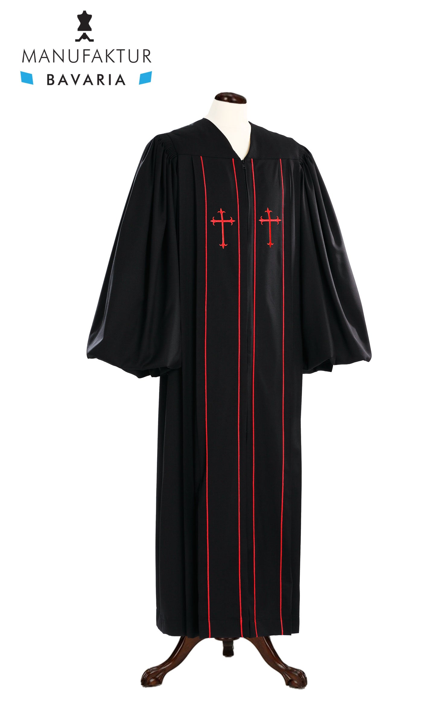 Manufaktur Bavaria, MERINO SEIDE, Clerical Clergy / Pulpit Robe, Schwarz/Rot