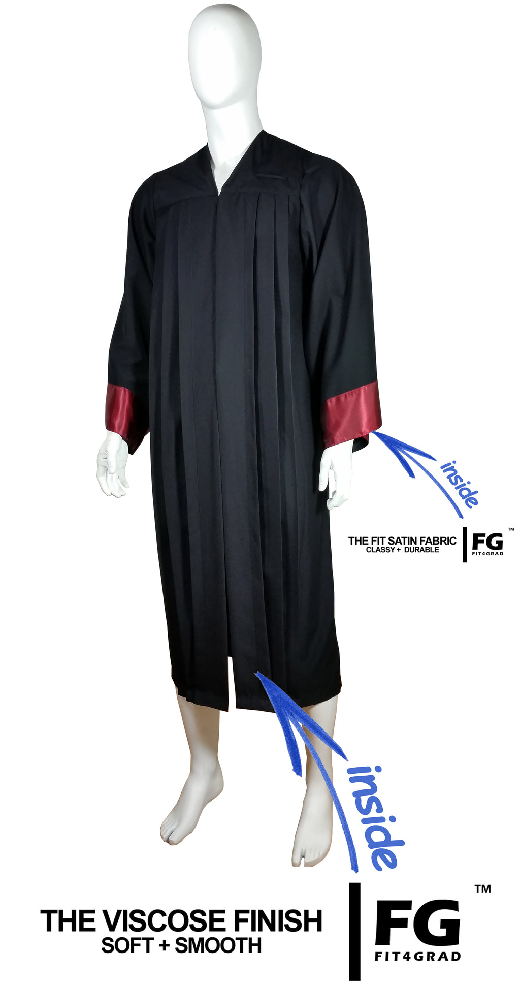 Talar, ELEGANT, Schwarz, Satin Bordeaux - Detailansicht | COLLEGE FASHION
