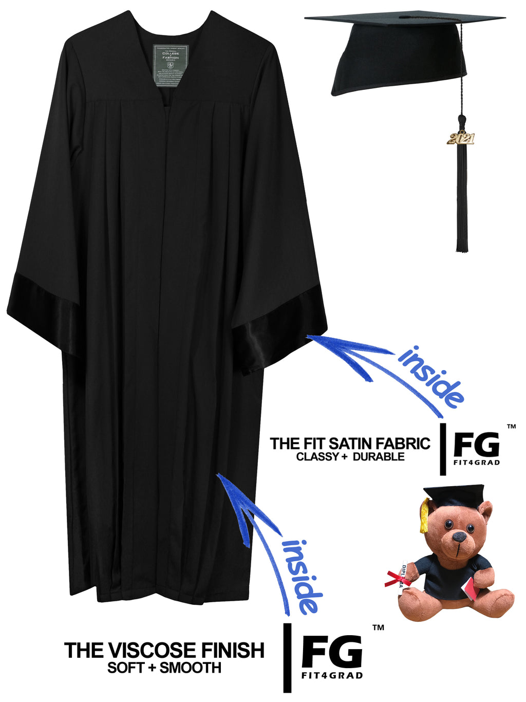 Doktorhut, Talar, Jahreszahlquaste, Sch�rpe & Teddy ELEGANT - Hauptansicht | COLLEGE FASHION
