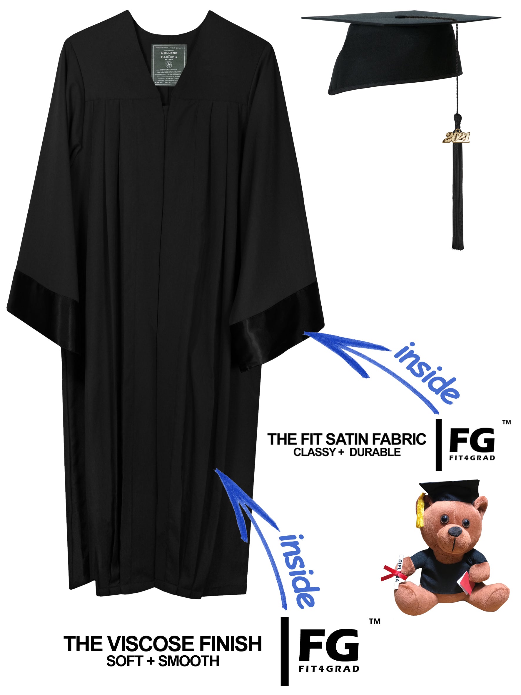 Doktorhut, Talar, Jahreszahlquaste, Sch�rpe & Teddy ELEGANT - Hauptansicht | COLLEGE FASHION
