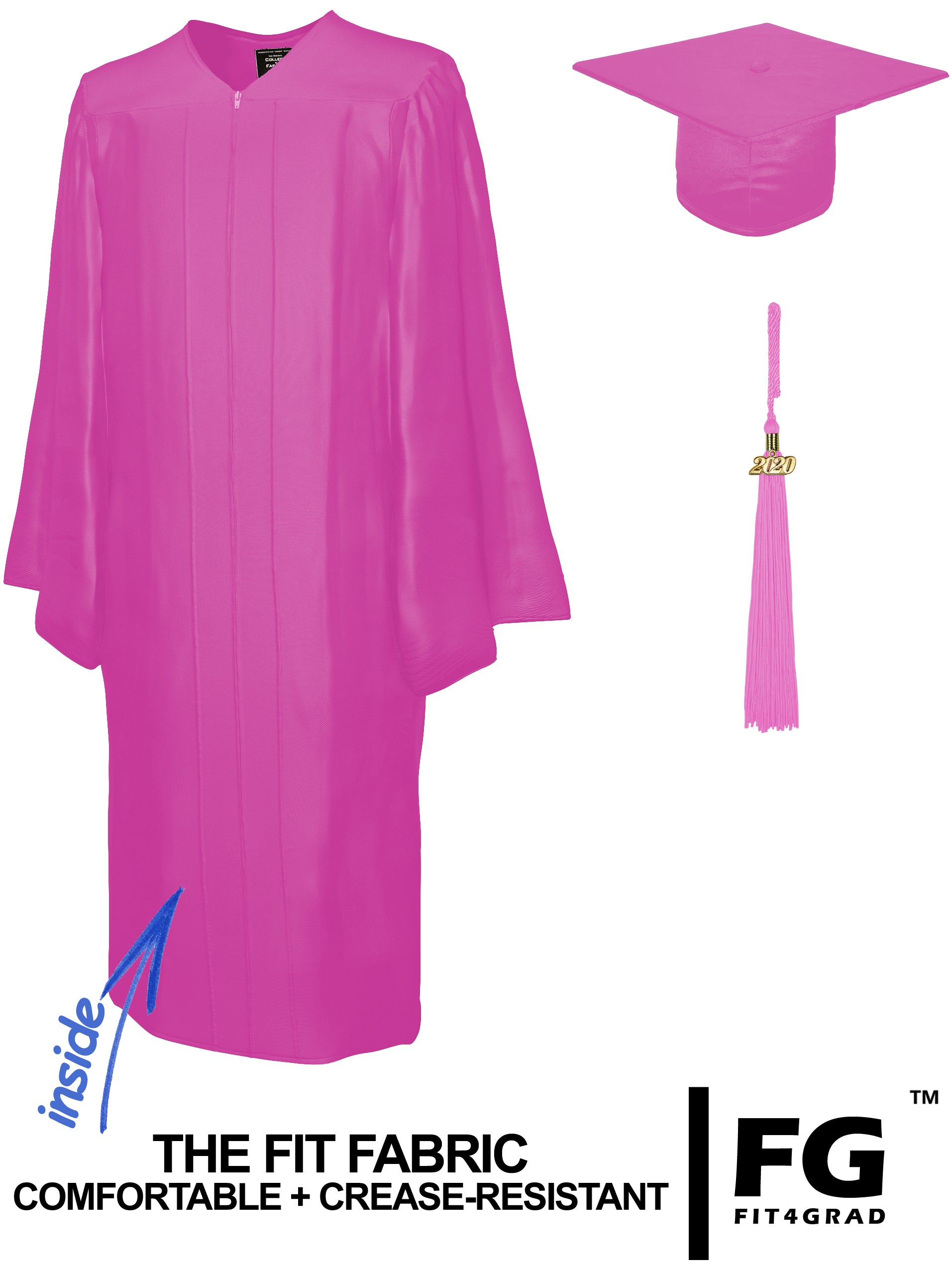 Doktorhut, Talar & Jahreszahlquaste, Qualität Shiny, rosa